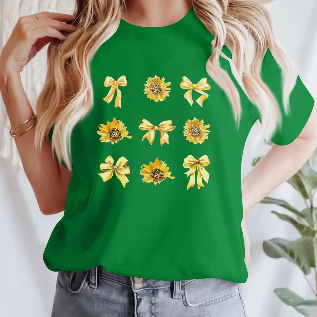 Lässiges bedrucktes T-Shirt für Damen, Rundhalsausschnitt, Pullover, kurzärmelig