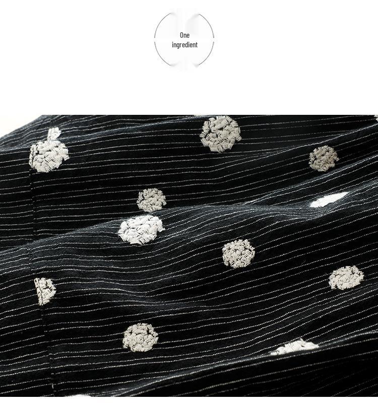 2026 Women's Quilted Polka Dot A-line Skirt - Black Cotton Linen, Thickened for Autumn/Winter
