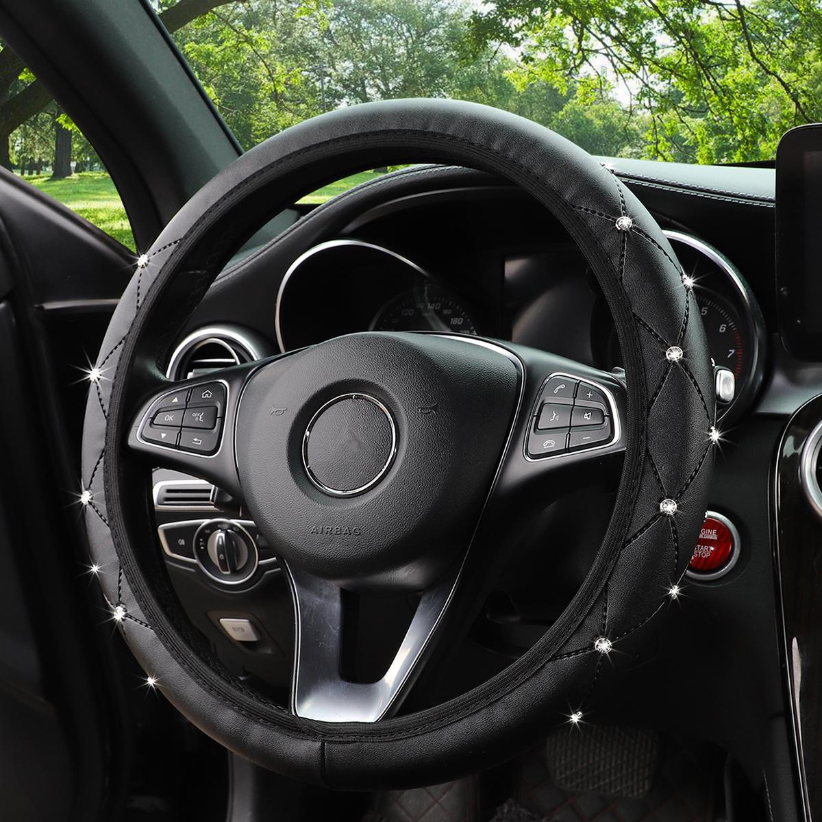 

1 flash thickened PU leather car steering wheel cover without inner ring suitable for 14.5-15 inch automotive supplies чёрный