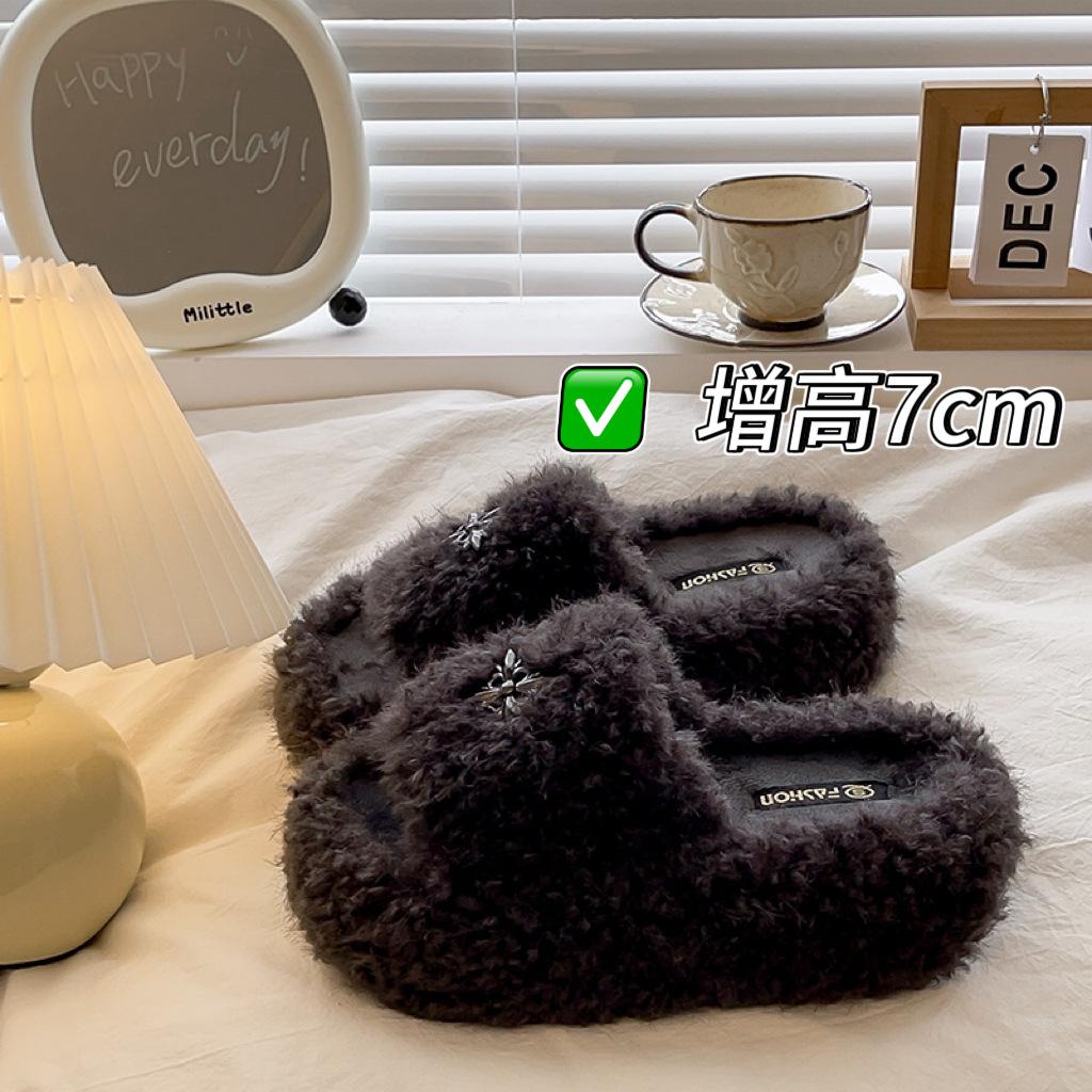 Internet Celebrity Mao Mao Slippers Women Wear Autumn and Winter 2025 New Home Super Fire Ins Tide Non-slip Thick Bottom Cotton Mop