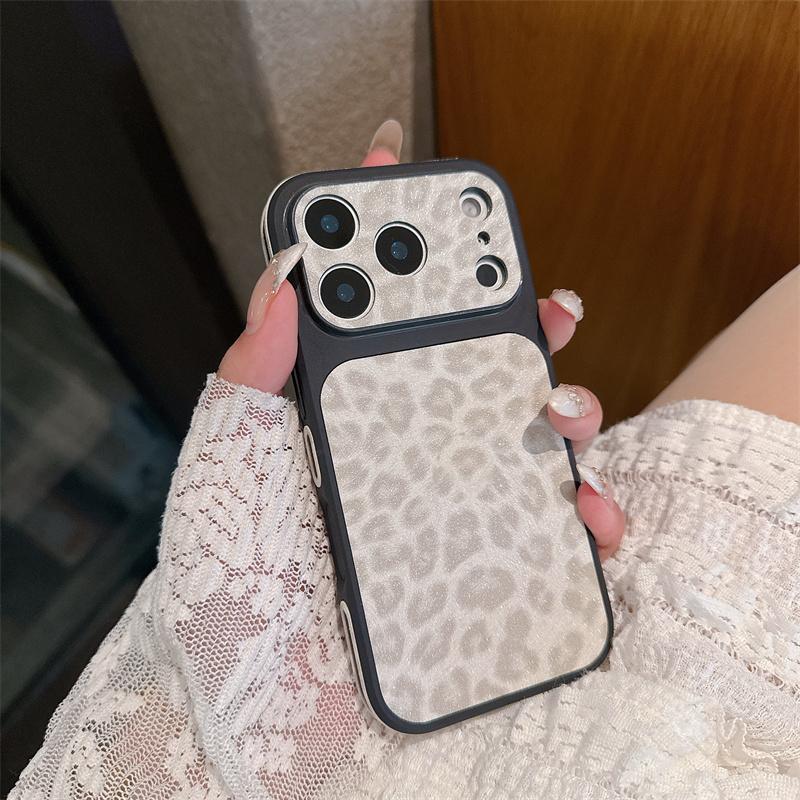 

Fashion Leopard Print Leather Texture Phone Case For iPhone 17 16 15 14 13 Pro Max Instant Turn 17 Large Window Shockproof Cover iPhone 15