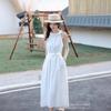 Direct Supply Quality Women's Clothing Hemp Fabric Spring and Summer New White Tie-dye French Style Loose Belt Dress