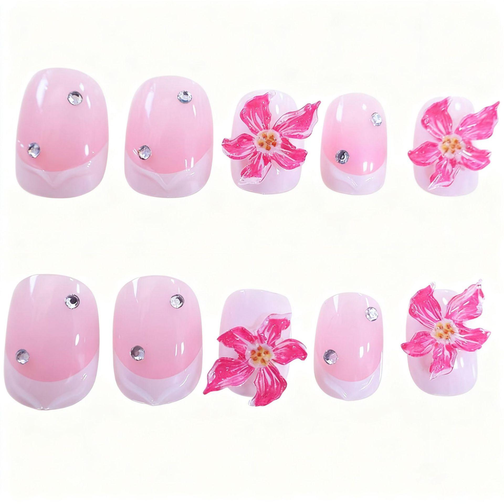 

European and American new children s manicure 3D three-dimensional sweet and cute classic French flower short armor free jelly glue + rubbing strips