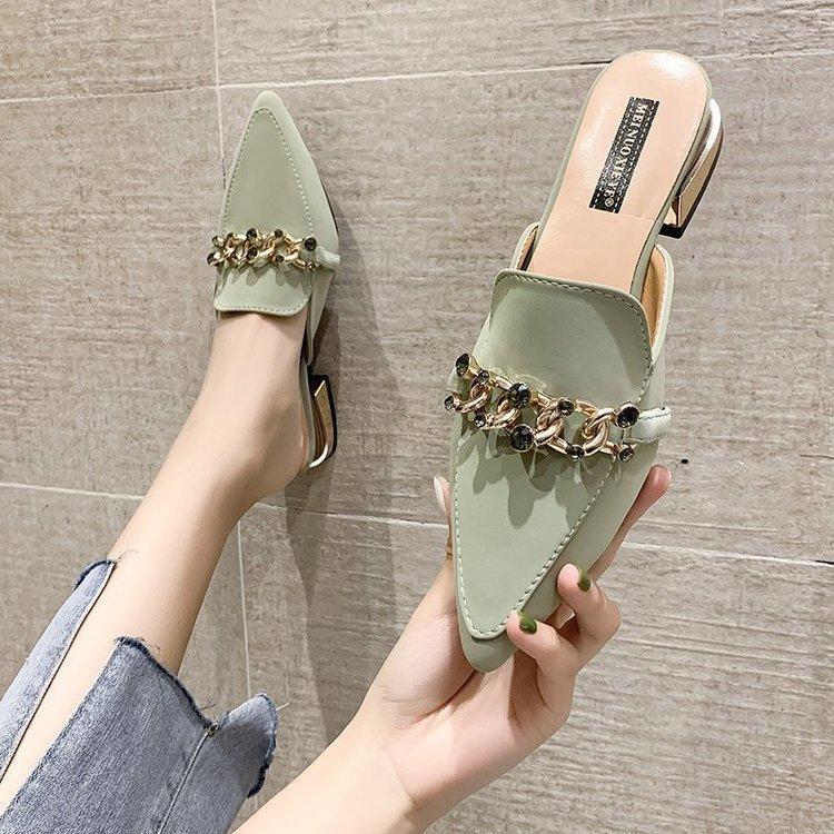 Slippers women's 2024 new women's shoes summer Korean version pointed head bag head half slippers women's foot cool slippers women's