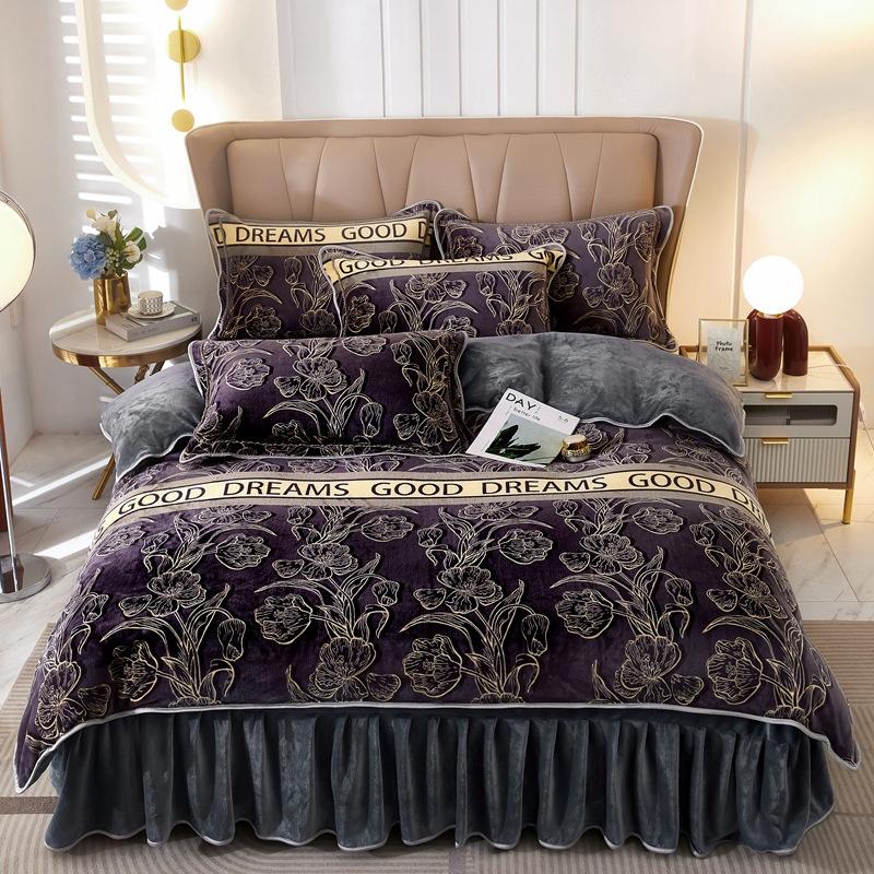 Light Luxury Thickened Milk Fleece Four-Piece Warm Double-Sided Fleece Quilt Cover Baby Fleece Anti-Static Coral Fleece Kit