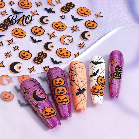 DIY Nail Stickers Halloween Self Adhesive Stickers, Pumpkin Bat Moon Star Manicure Decals, Art Decoration for Home Salon Decorative