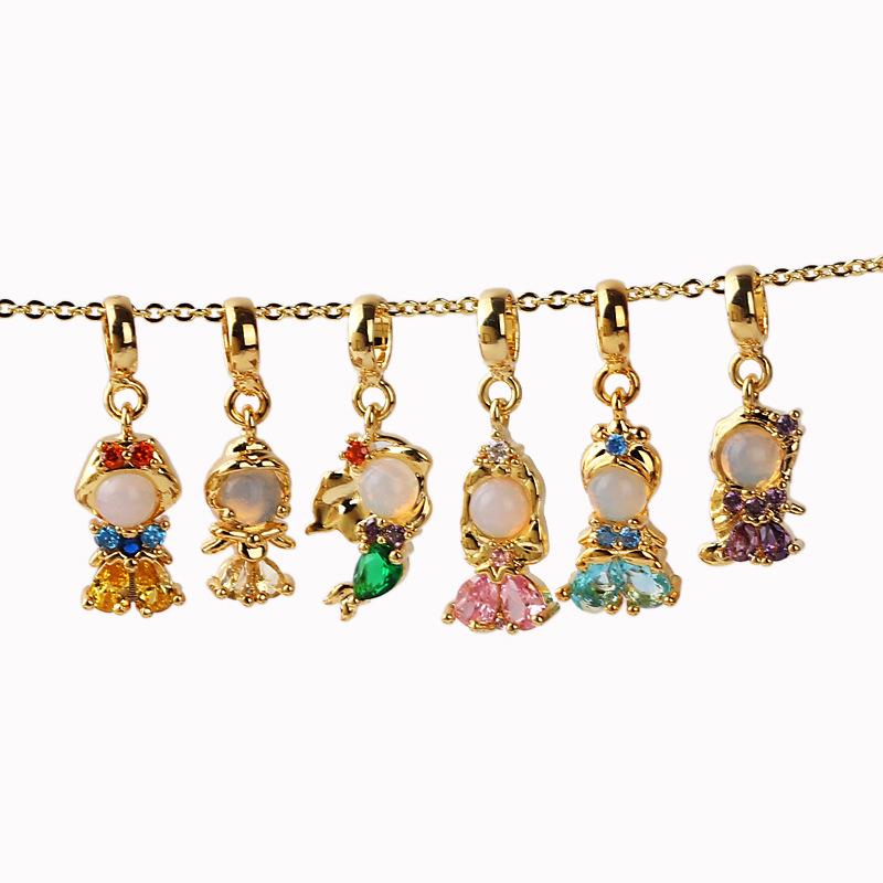 Exquisite DIY Cartoon Zircon Princess Pendant Necklace for Women