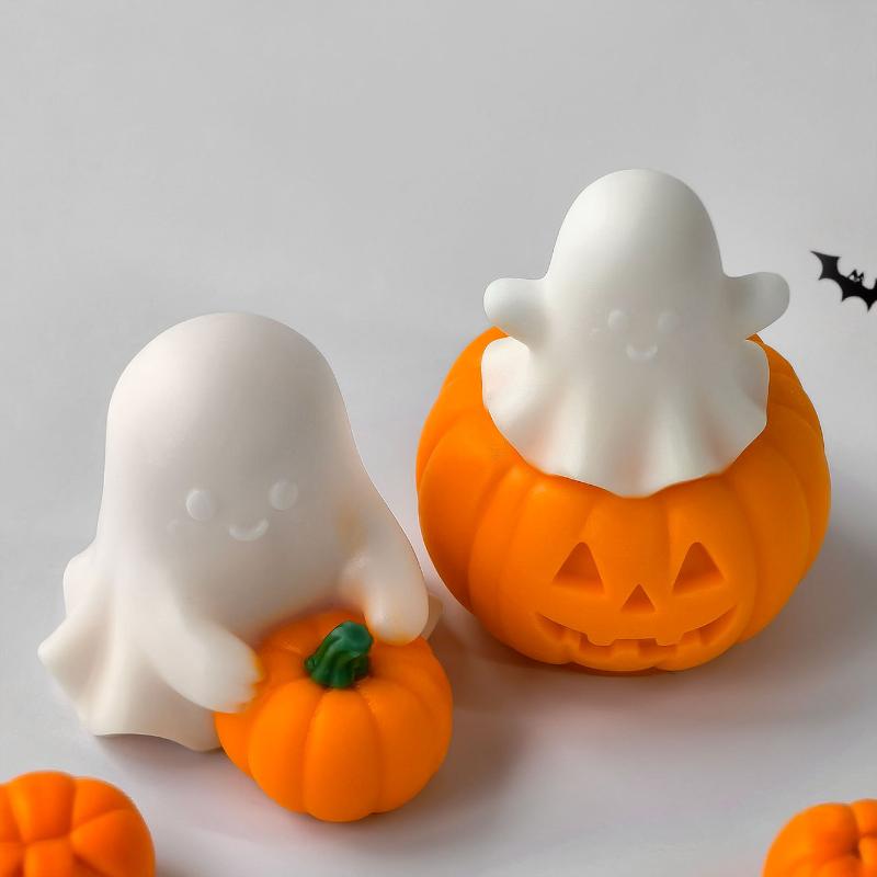 Halloween Pumpkin Ghost Silicone Mold Diy Pumpkin Aroma Candle Plaster Decoration Mould Halloween Ghost Candle Making Supplies
