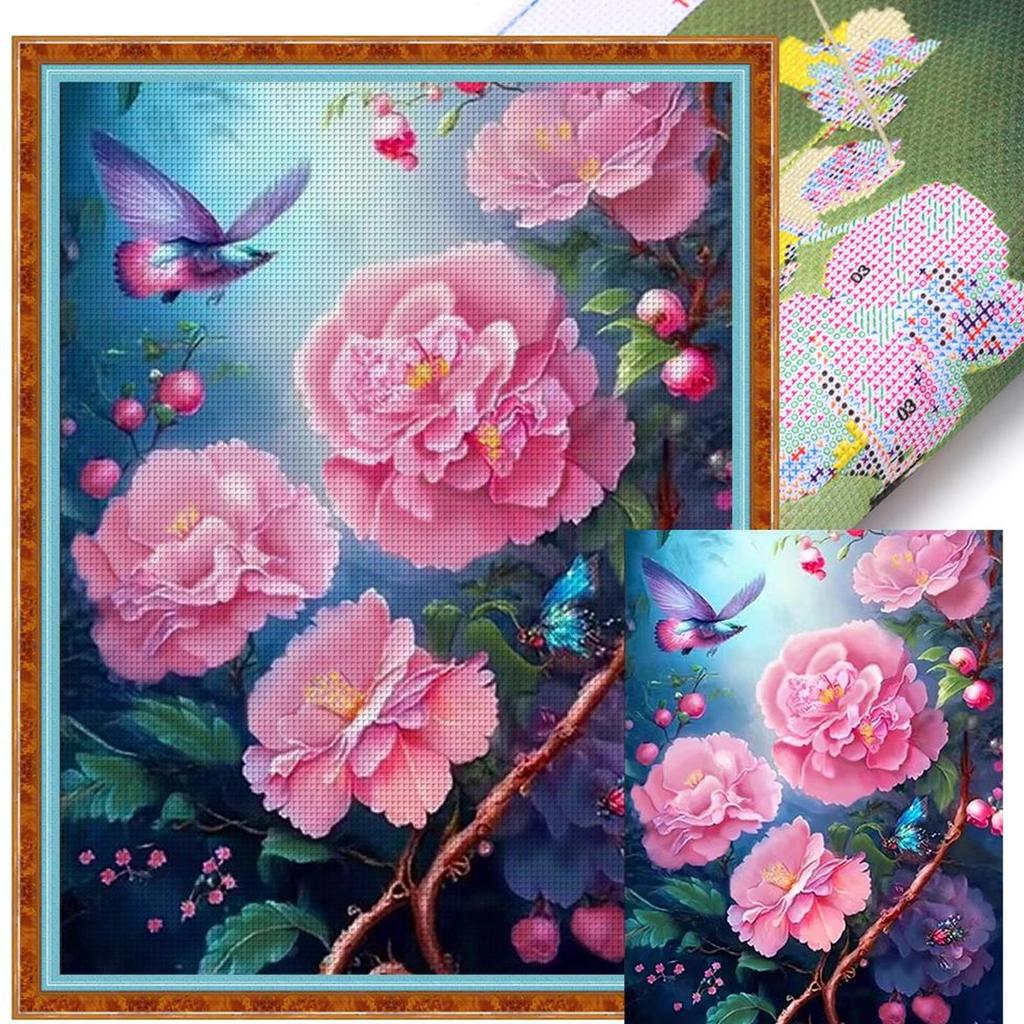 Full Embroidery cotton Thread 9CT Printed Flower Cross Stitch Needlework Kit