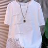 Summer Lace Patchwork Irregular Loose T-Shirts Short Sleeve Plus Size Street Casual Tops Vintage Women Clothing