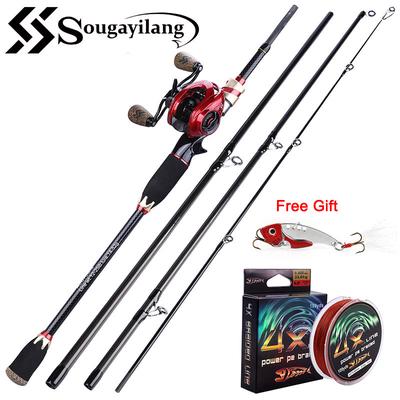 SOUGAYILANG Fishing Rods Reels Set 1.8-2.1M 4 Section Carbon Fiber Fishing Rod Casting Reel Combo