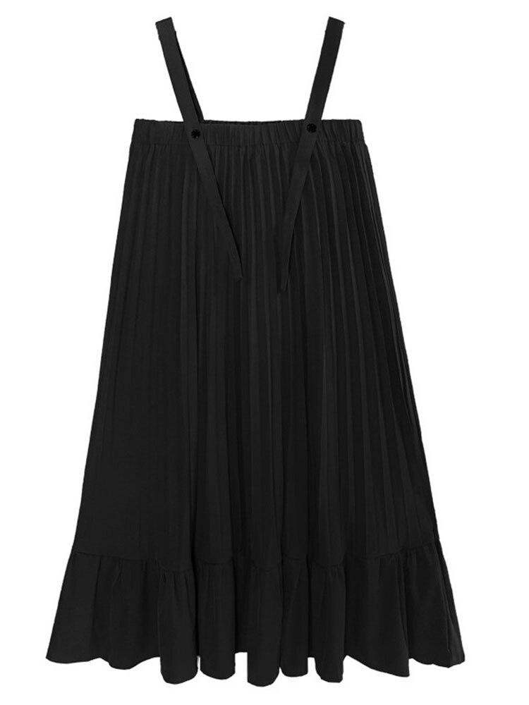 XITAO Solid Color Pleated Suspender Dress WLD8071