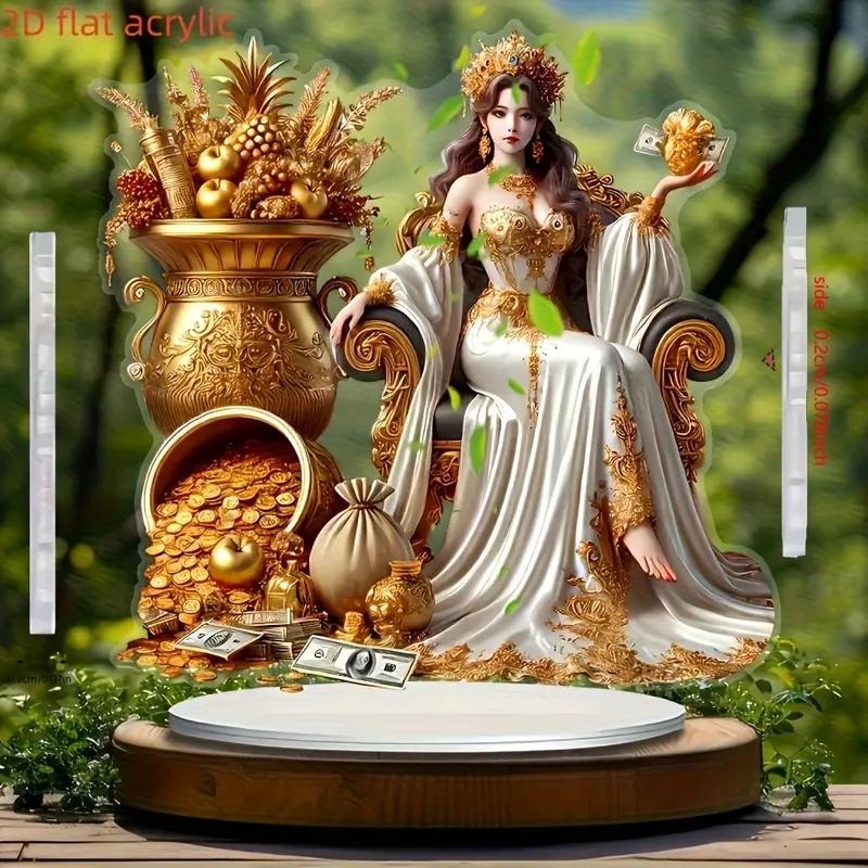 Böhmischer Stil Reichtumsgöttin Dekora Logo und Plakette mit leuchtenden Farben und realistischem Design geeignet für Heim- und Bürodekora