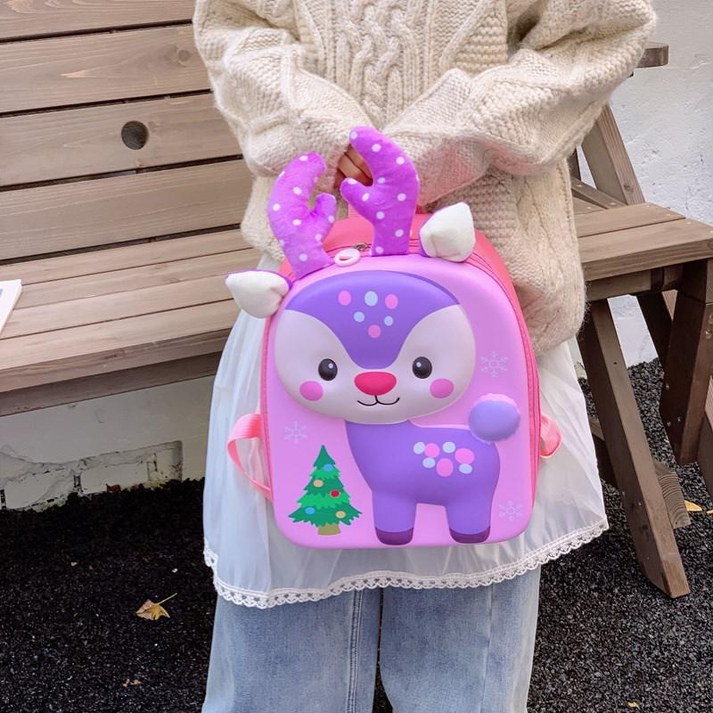 Cartoon Deer Kids Backpack With Pvc Shell For Preschool Children School Use