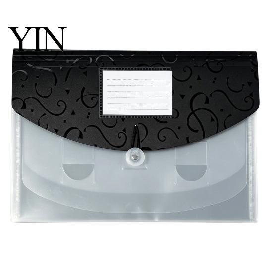 Expandable File Organizer Document Folder with Label Slot, Layered Design Waterproof PP Storage Envelope, Secure Rope Closure for Office And
