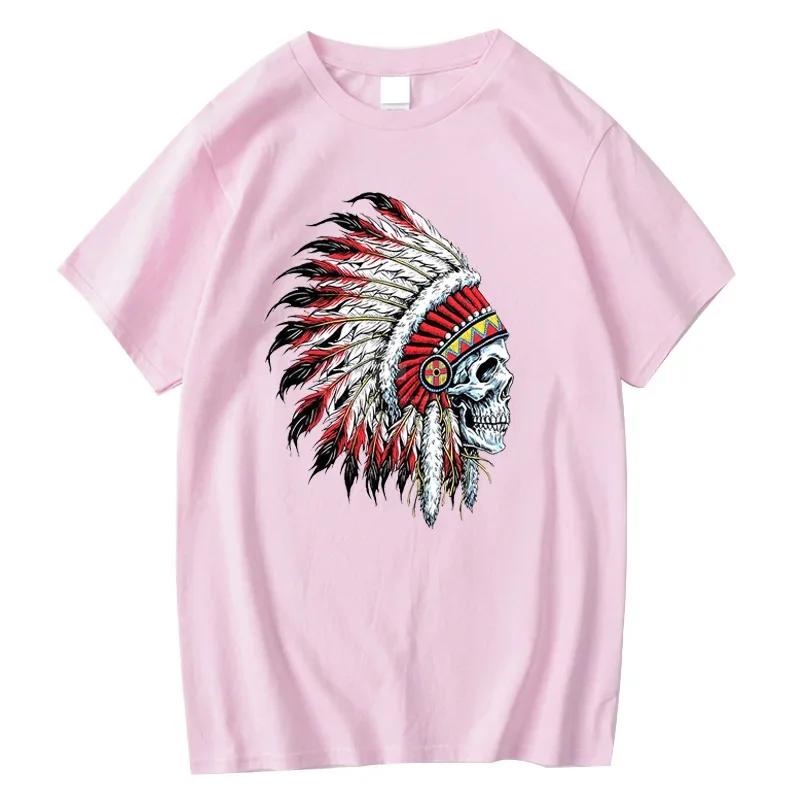 Mens Tshirt 100 Cotton Casual Funny Indian Skull Print Loose Oneck Cool Summer T Shirt for Men Short Sleeve Tshirt Male