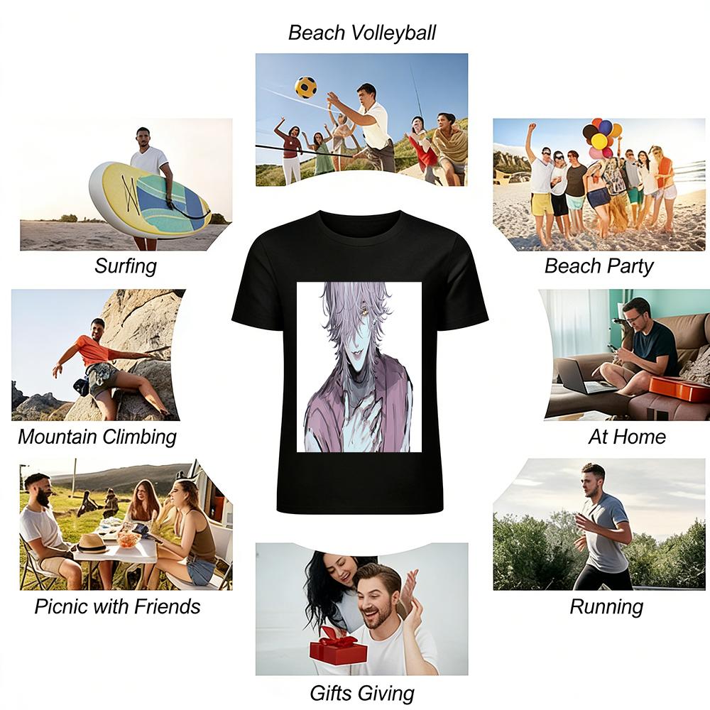Anime Style Dark Sickly Cute Silver-haired Boy Print T-shirt Unisex Trendy Casual Short-sleeve Top Pure Cotton T-shirt