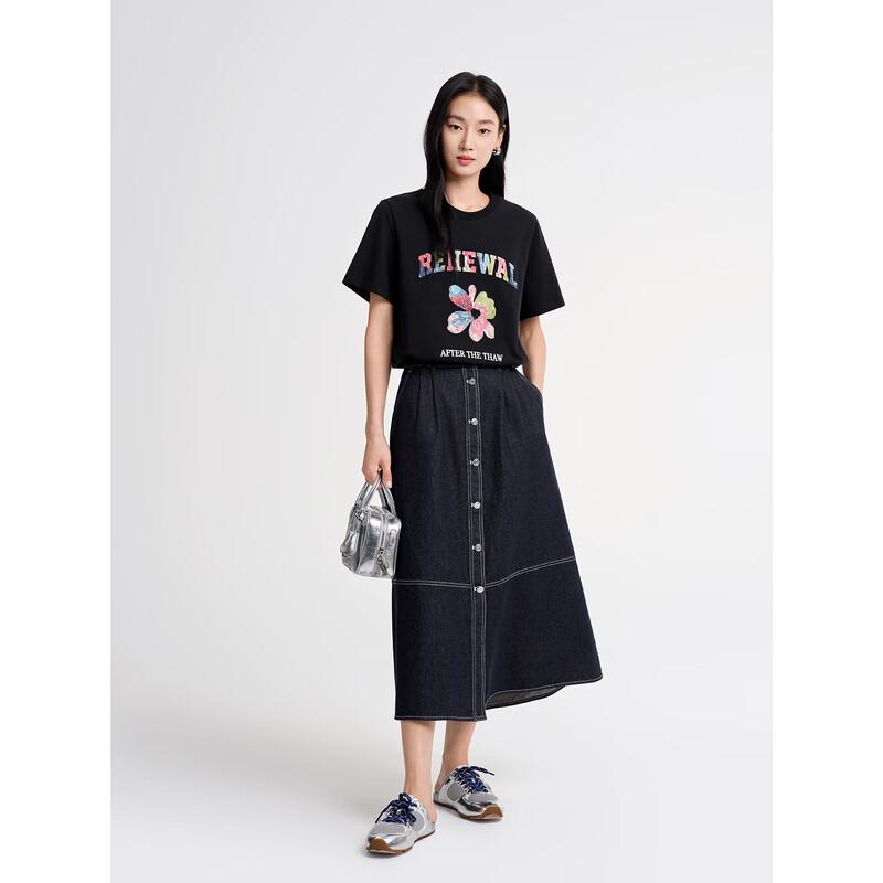 Women's Relaxed Embroidered Sequin Cotton T-Shirt