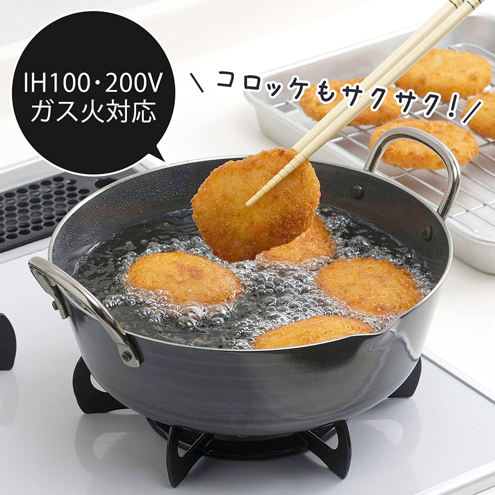 Shimomura Planning Tempura hrnec, smažený hrnec, 24 cm [Made in Japan] Kompatibilní s plynovými hořáky a IH, křupavé smažení, udržuje teplotu oleje, dee