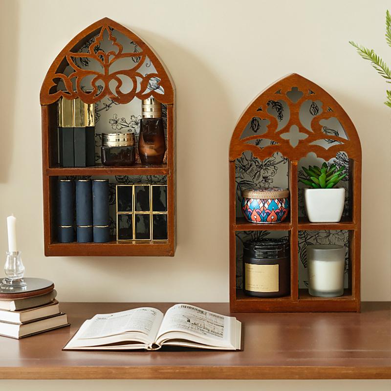 1PC Wooden Multi-Tier Wall Shelf Living Room Decorative Wall Rack Study With Intricate Carved Design Bedroom Shelf Vintage 2 Sizes