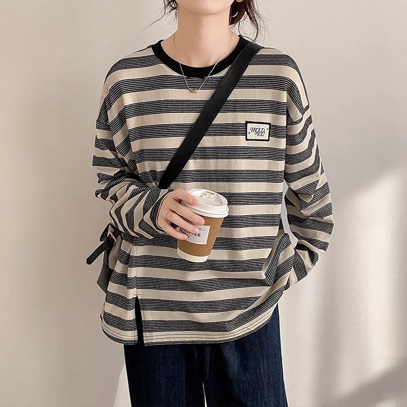 

Women s Striped Mid-Length Long-Sleeve T-Shirt, 2026 Spring/Autumn Petite Base Layer. Extra Large белый