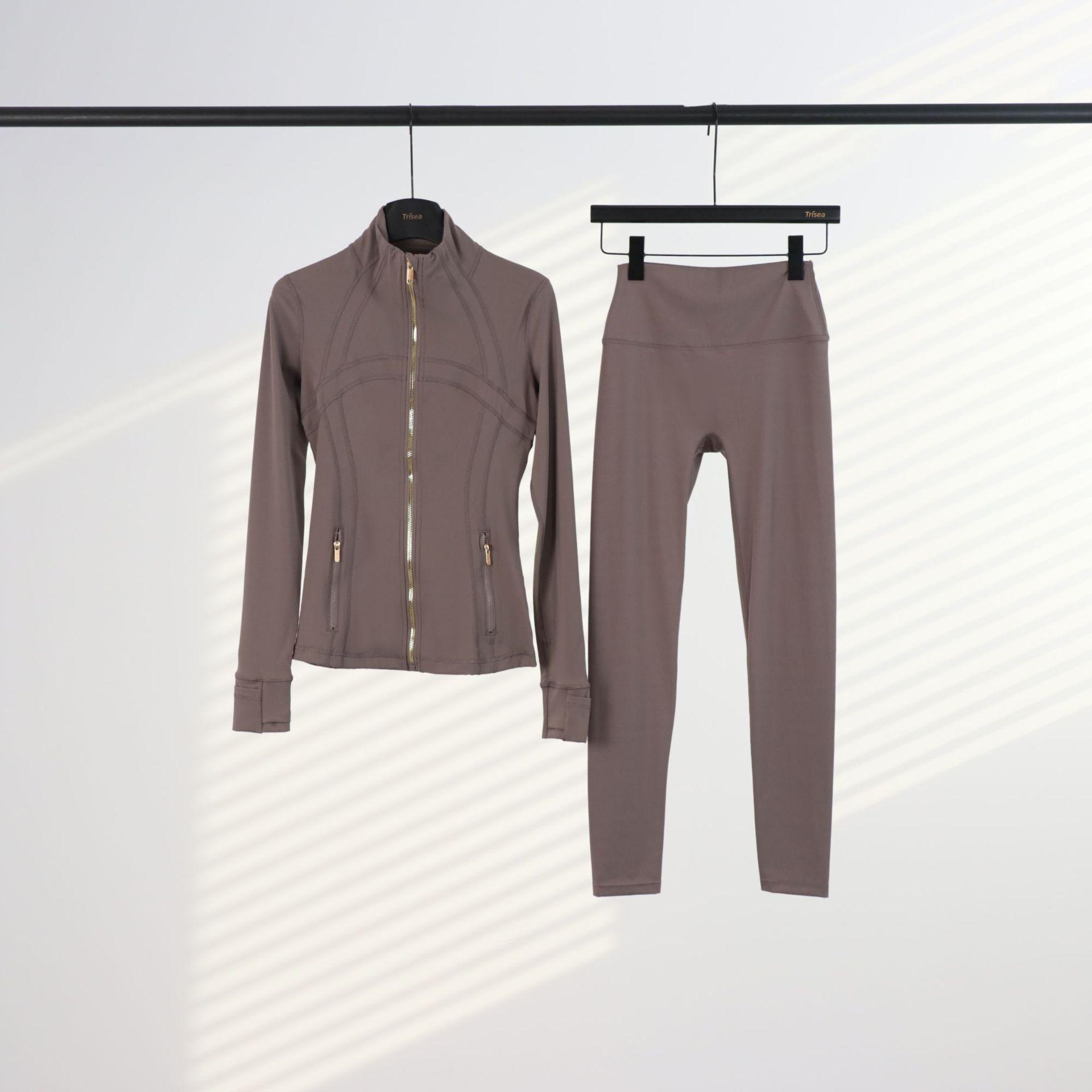 LU Goldene Yoga-Jacke: 9-Punkte Schlank geschnittenes zweiteiliges Set - Fitnessbekleidung Langarm Anzug Oberteil M gray