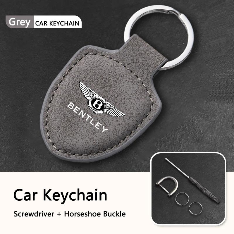 Leather Car Logo Keychain Keyring Key Chain Pendant Men Women Gifts for New Bentley Flying Spur Continental GT Bentayga Mulsanne