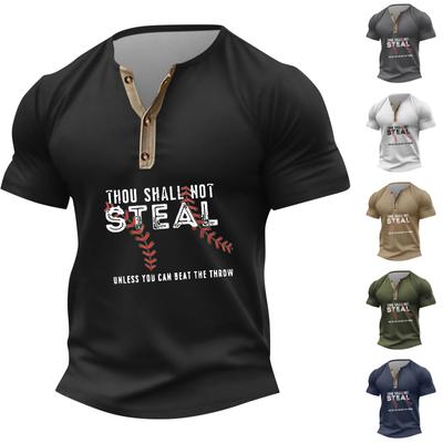 Vintage Yaz erkek T-Shirt Streetweed 3 Düğmeler Açık Sinek Gevşek Giyim Baskı Kısa Kollu Tişört