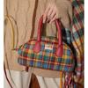 Original design retro messenger bag plaid portable earphone bag mother and child bag, spring Maillard style woman
