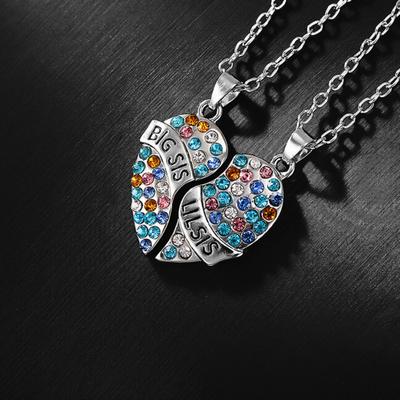 2 Adet/Set Kardeş Sevgisi Kolyesi Abla ve Küçük Kardeş Kolyeleri Gökkuşağı Kalp