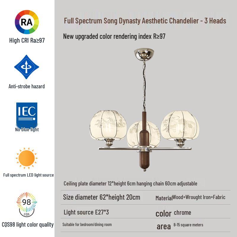Song Dynasty-Style Chandelier: Retro Nanyang Design with Fabric and Walnut Wood for Living Room, Bedroom, or Dining Room