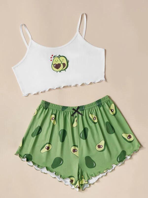 Women's Printed Knit Vest & Camisole Pajama Set - Comfortable & Stylish