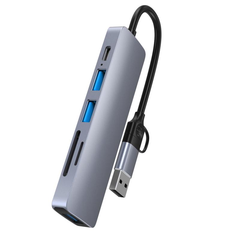 Usb C Hub 6-in-1 Dual-head Type C/usb Docking Station Pd Fast Charging Adapter Supports Sd/tf