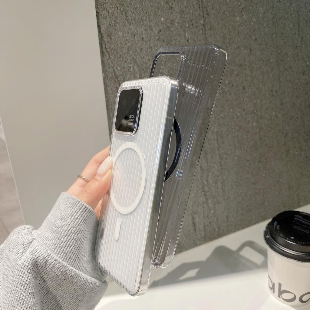 Applicable To Xiaomi Mi 11Pro Corrugated Grating Pattern Magnetic Suction Ice Mist Mobile Phone Case Redmi K11 Matte Transparent PC Protective Case