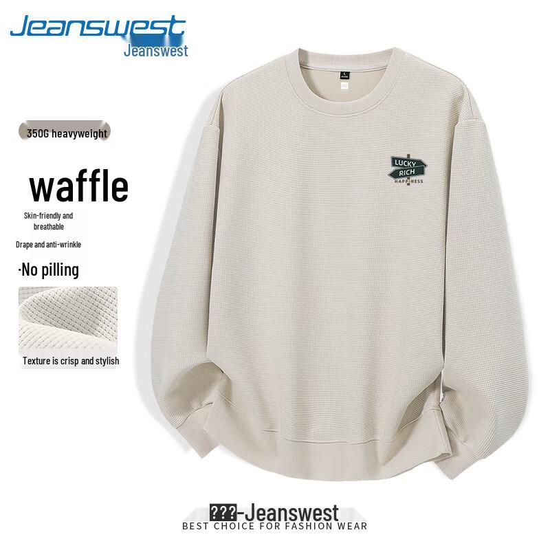 Jeanswest Men's Waffle Knit Crew Neck Sweatshirt