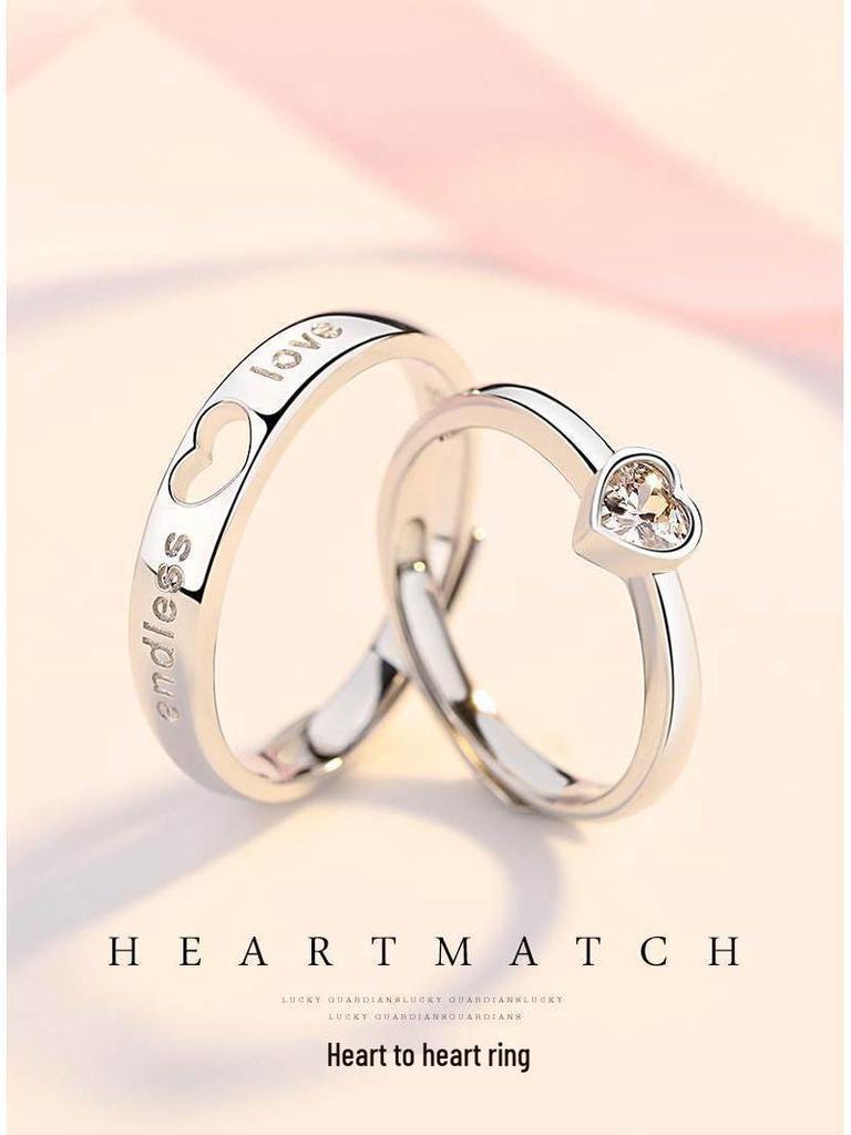 S925 Silver Couple Rings for Men & Women: Japanese & Korean Style Love Heart Matching Rings, Perfect for Proposals and Romantic Gifts.