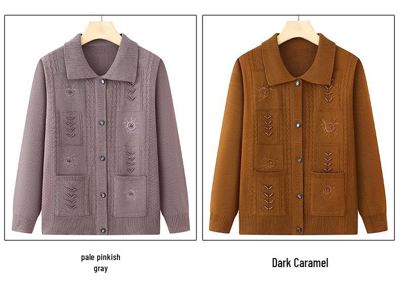 Grandma's Loose Knit Cardigan for Women – Spring & Autumn Wear for Middle-Aged & Elderly