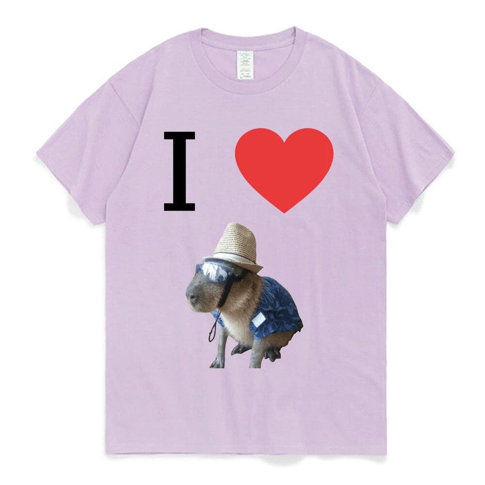 Funny I Heart Capybara T Shirt Kawaii Graphic T-shirts Unisex Women Cotton Casual Short Sleeves Oversized Harajuku Streetwear Tees