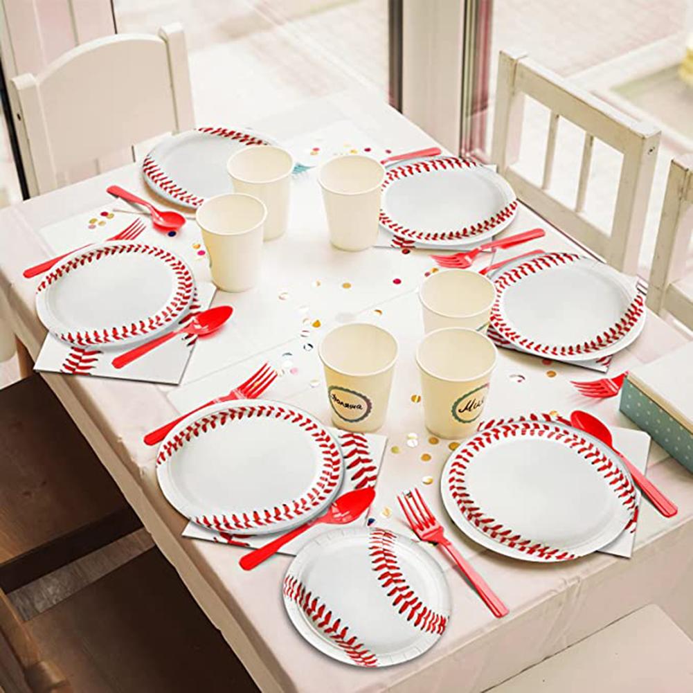 96 Stück Baseball Party Produkte Set Pappteller Serviette Baseball Festival DIY Dekoration Partyartikel für Weihnachten Halloween