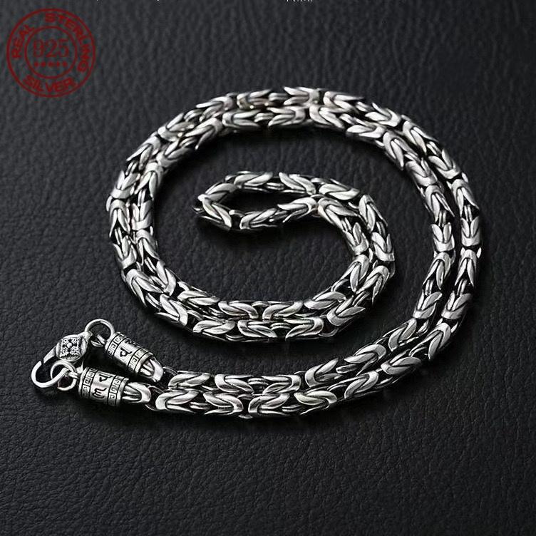 New Fashion S925 Silver Necklace for Men Retro 6MM Thick Six-Character Mantra Trendy Personality Jewelry