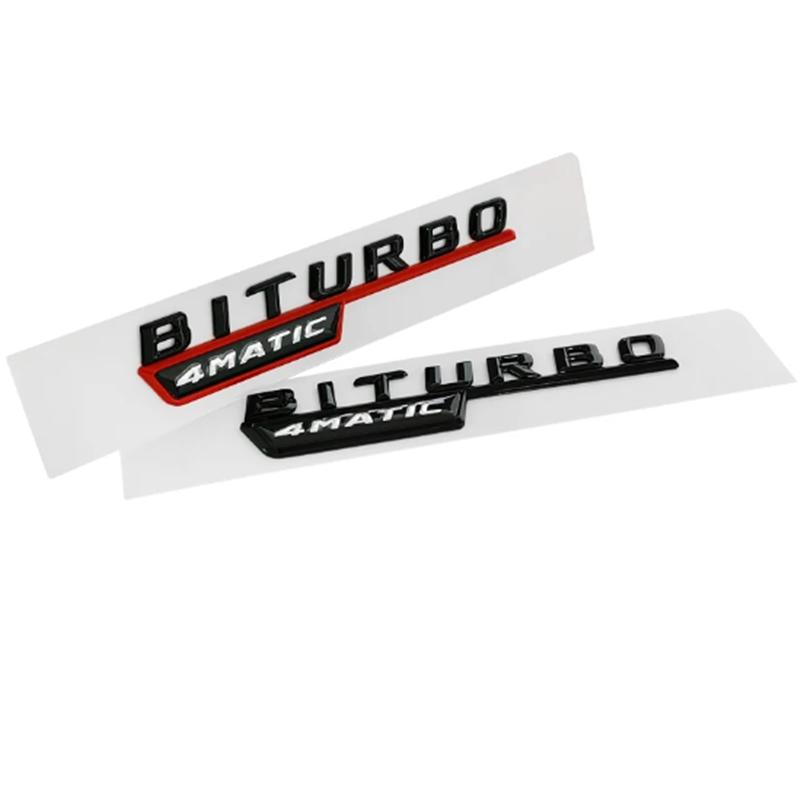 BRI4 2Pcs Biturbo 4matic Logo Letters Car Fender Emblem Badge Sticker For Mercedes Benz C43 E43 GLE43 GLC43 AMG W205 W213 Accessories