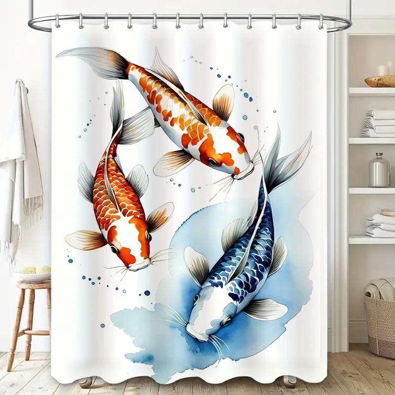 Koi Fish Shower Curtain Waterproof Fabric Decorative Print Wall Hanging for Bathroom Home Decor
