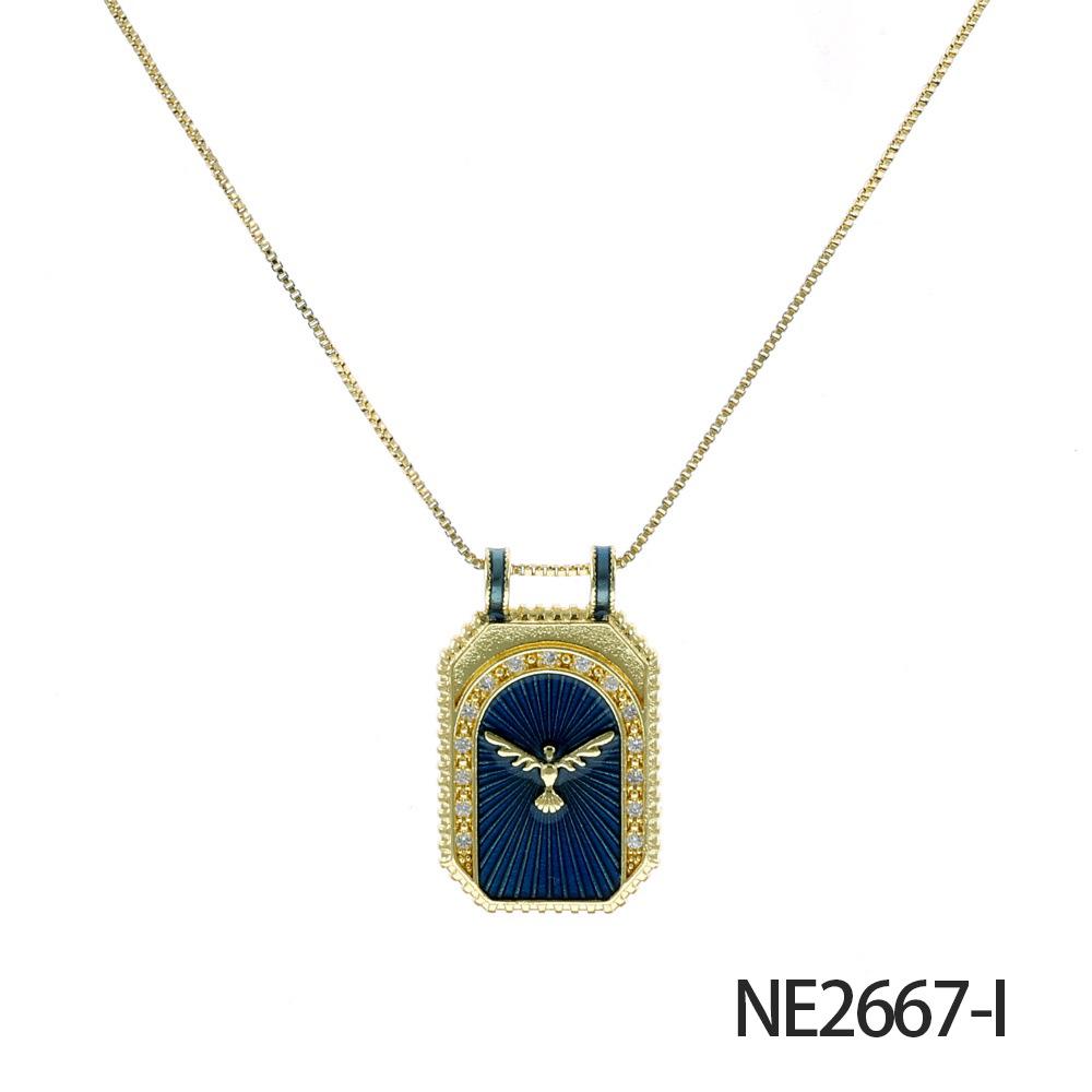 European & American Cross Tower Card Heart Necklace with Devil s Eye, Zircon, and Retro Drip Oil Style.
