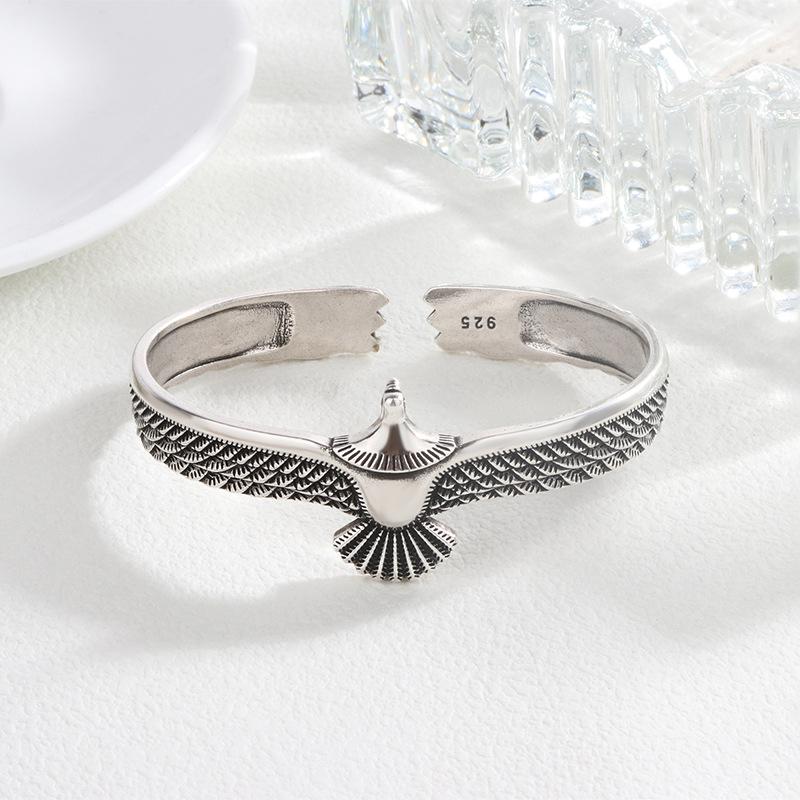 PANJBJ 925 Sterling Silver Feather Adjustable Couple Bangle Gothic Punk Design Women Jewelry Gift Lucky Bracelet Dropshipping