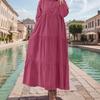 2024 Muslim Solid Color Loose Casual Button-Down Cotton Linen Dress with Long Sleeves