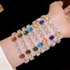 Rainbow Fang Xing Ying Geometric Square Bracelet: Luxurious, Shiny Cubic Zirconia with High-End Retro Design.