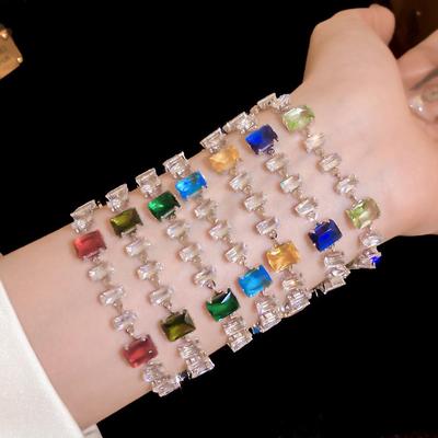 Rainbow Fang Xing Ying Geometric Square Bracelet: Luxurious, Shiny Cubic Zirconia with High-End Retro Design.