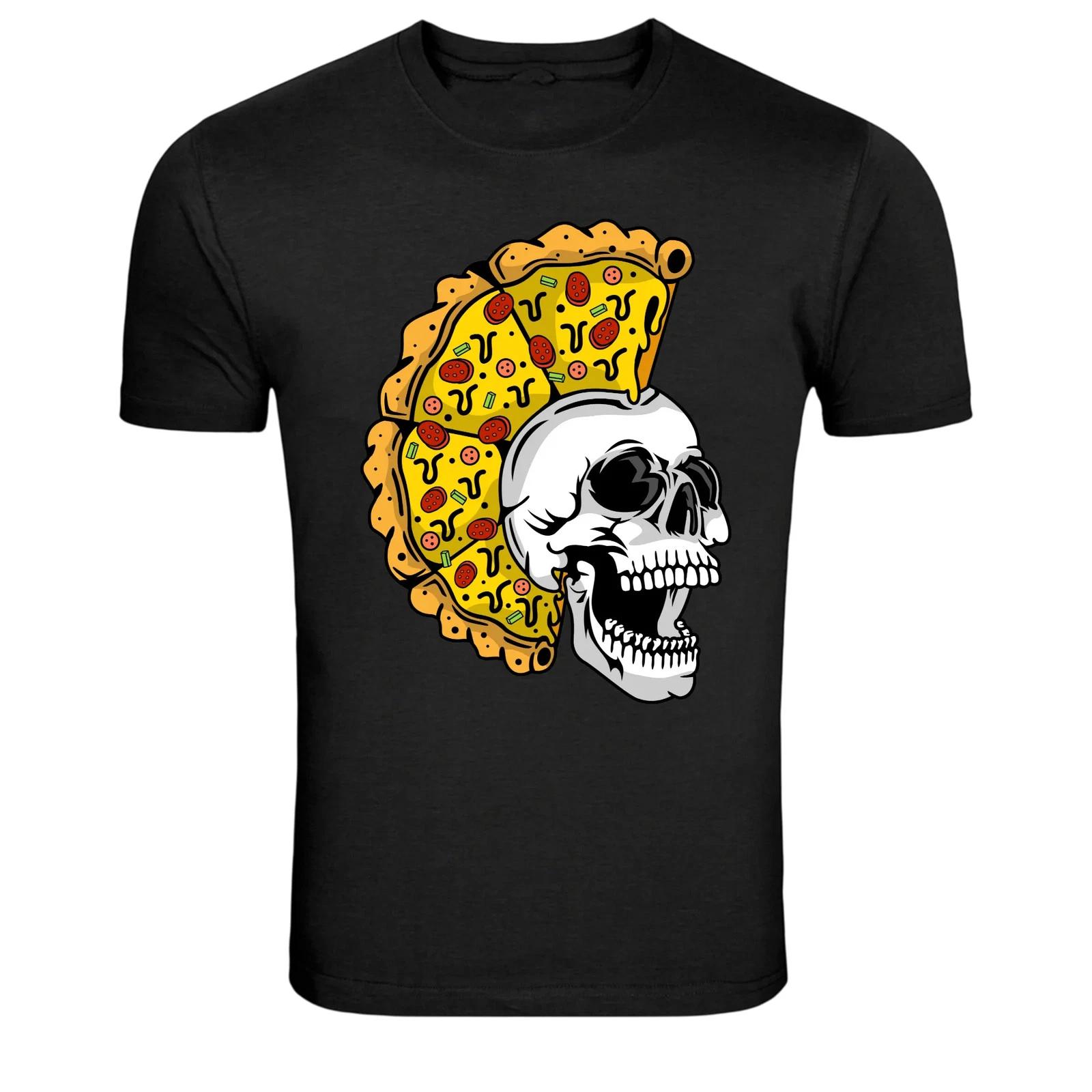 Pizza Skull Graphic T-Shirt Funny Food Skeleton Tee 4XL