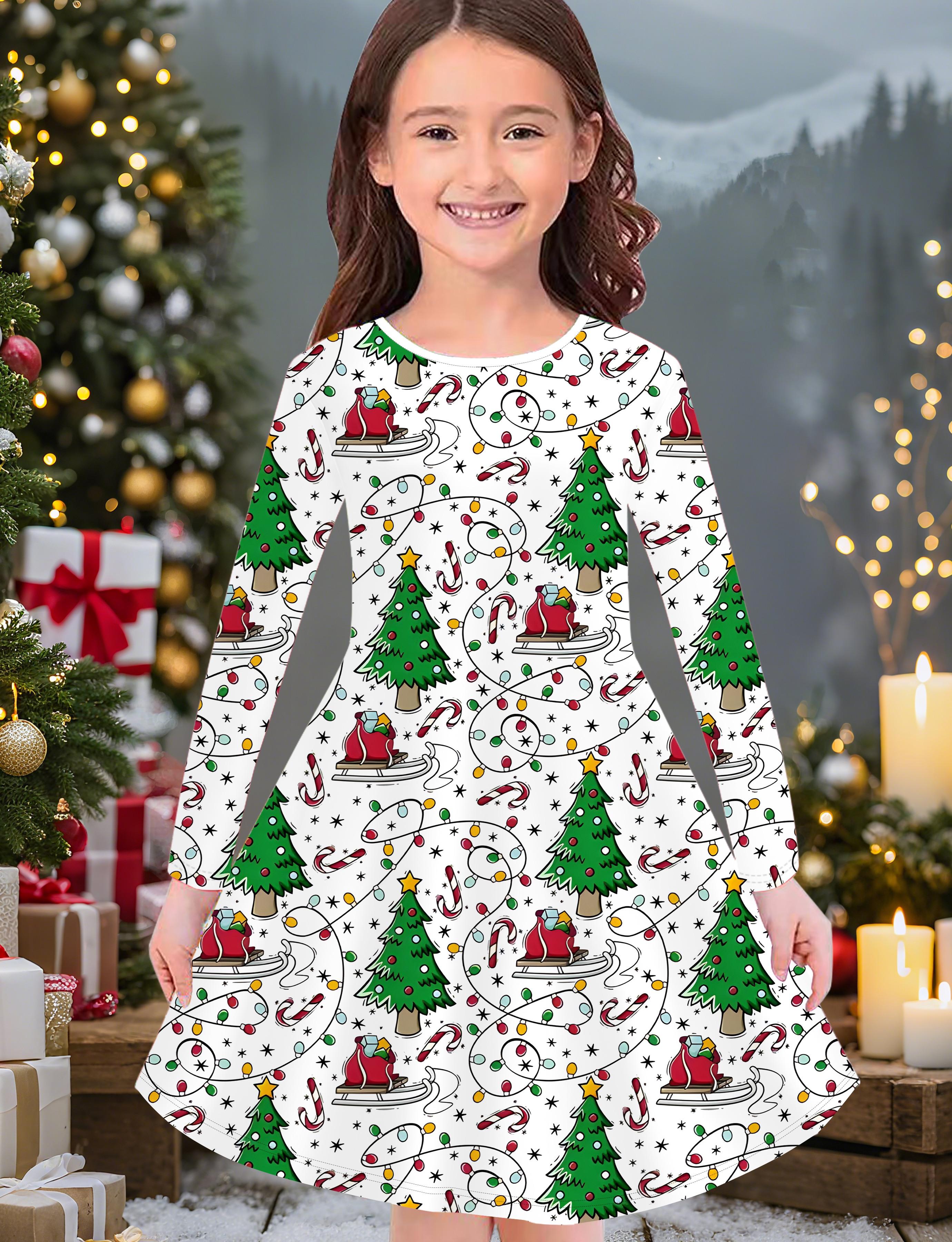 

Модное осенне-зимнее платье для девочек, 3D Рождественский принт, Круглый вырез, Длинное детское платье-футболка, Повседневное универсальное, Рождественская одежда 170 белый