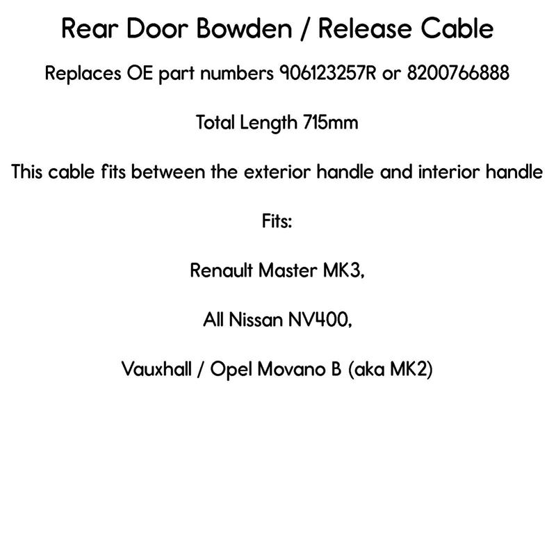 Rear Back Door Exterior Handle Lock Cable for Renault Master Nissan NV400 Movano